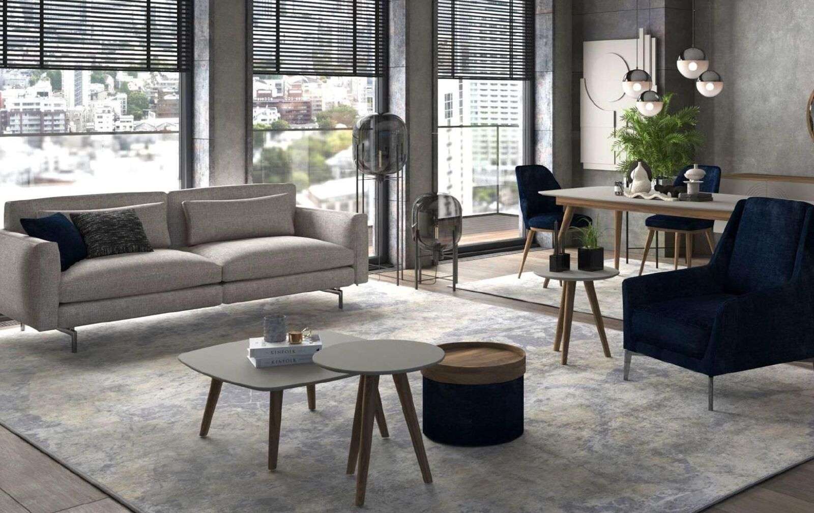 Grau-Schwarze Wohnzimmermöbel Dreisitzer Sessel Neu Luxus Set Modern