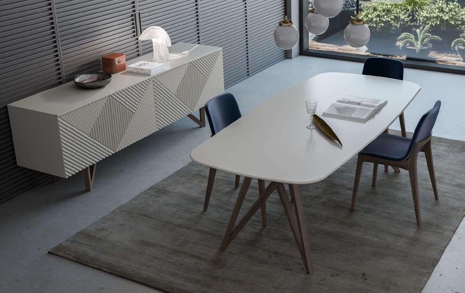 Esszimmergarnitur Moderne Esszimmergarnitur Weißes Sideboard mit Stauraum
