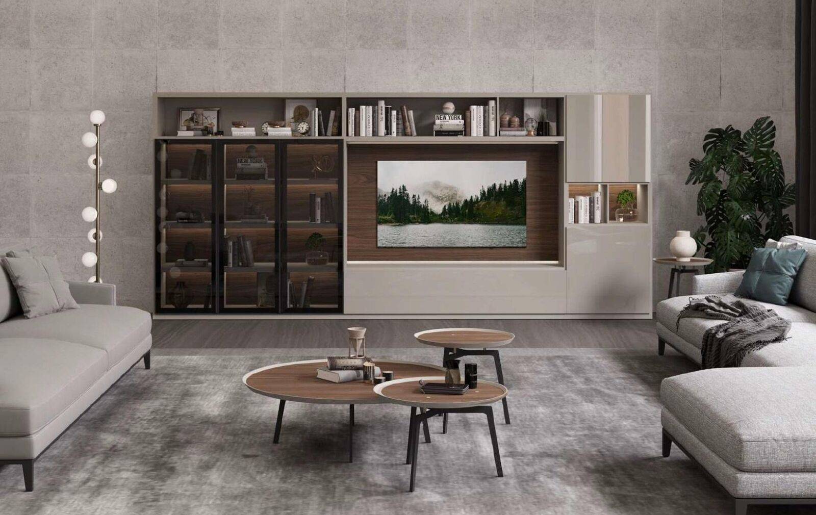Wohnwand Moderne weiße Wohnzimmermöbel Luxuriöse Holzmöbel Einrichtung