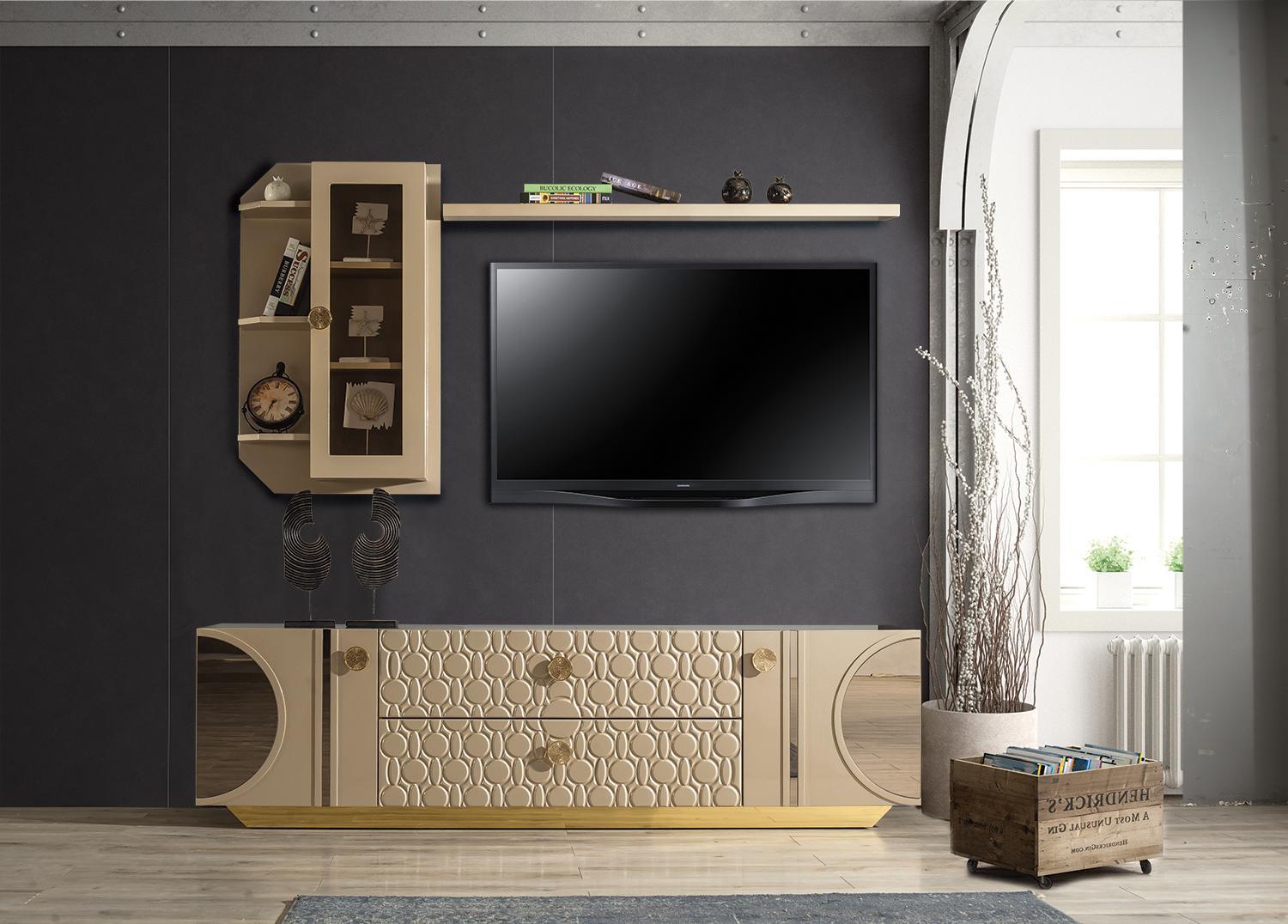 beige rtv low tv schrank kommode+wandregal wohnzimmer moderne holz designmöbel