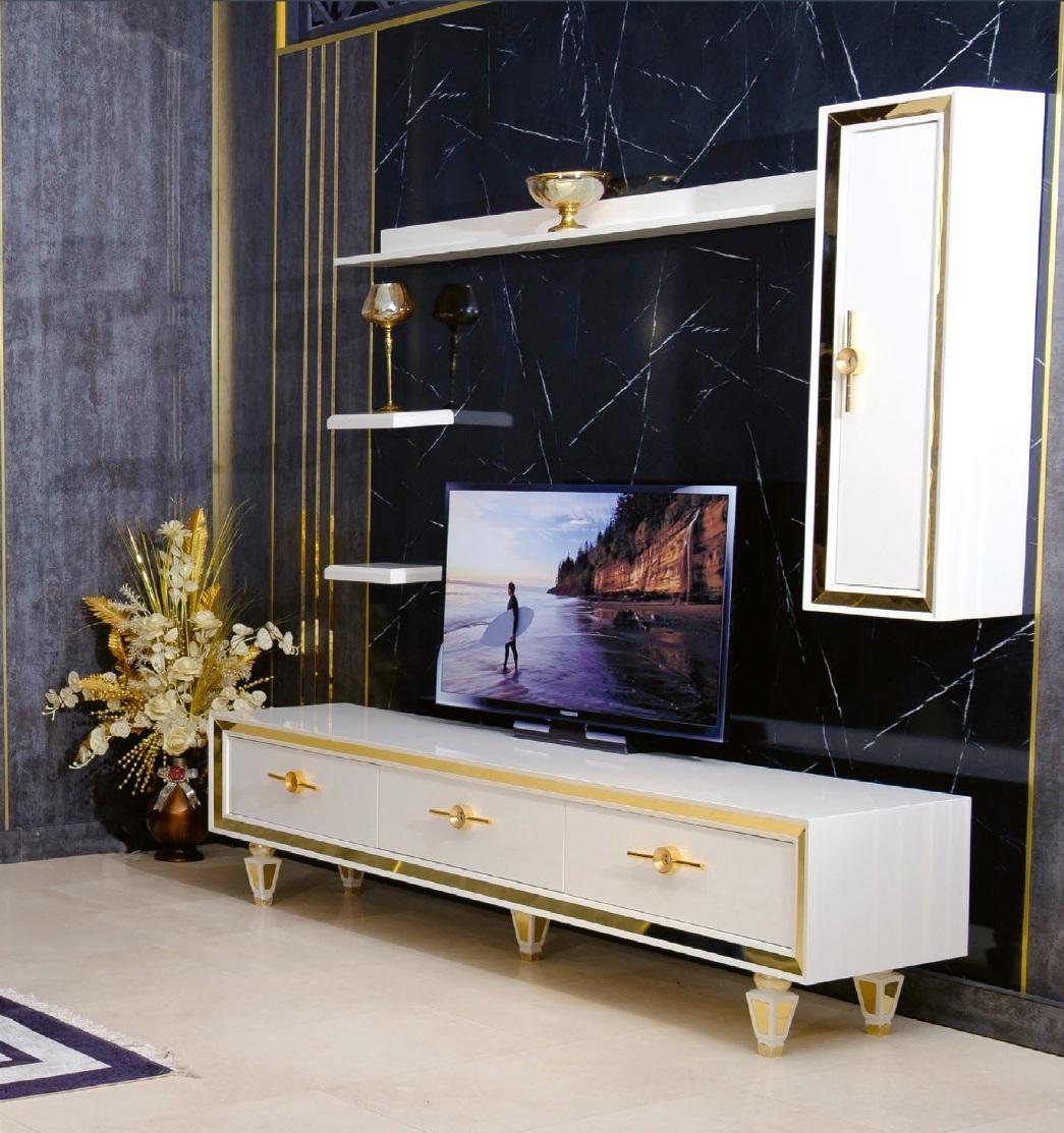 Edelstahl Weißes Lowboard Modernes Sideboard TV-Ständer Kommode Holz