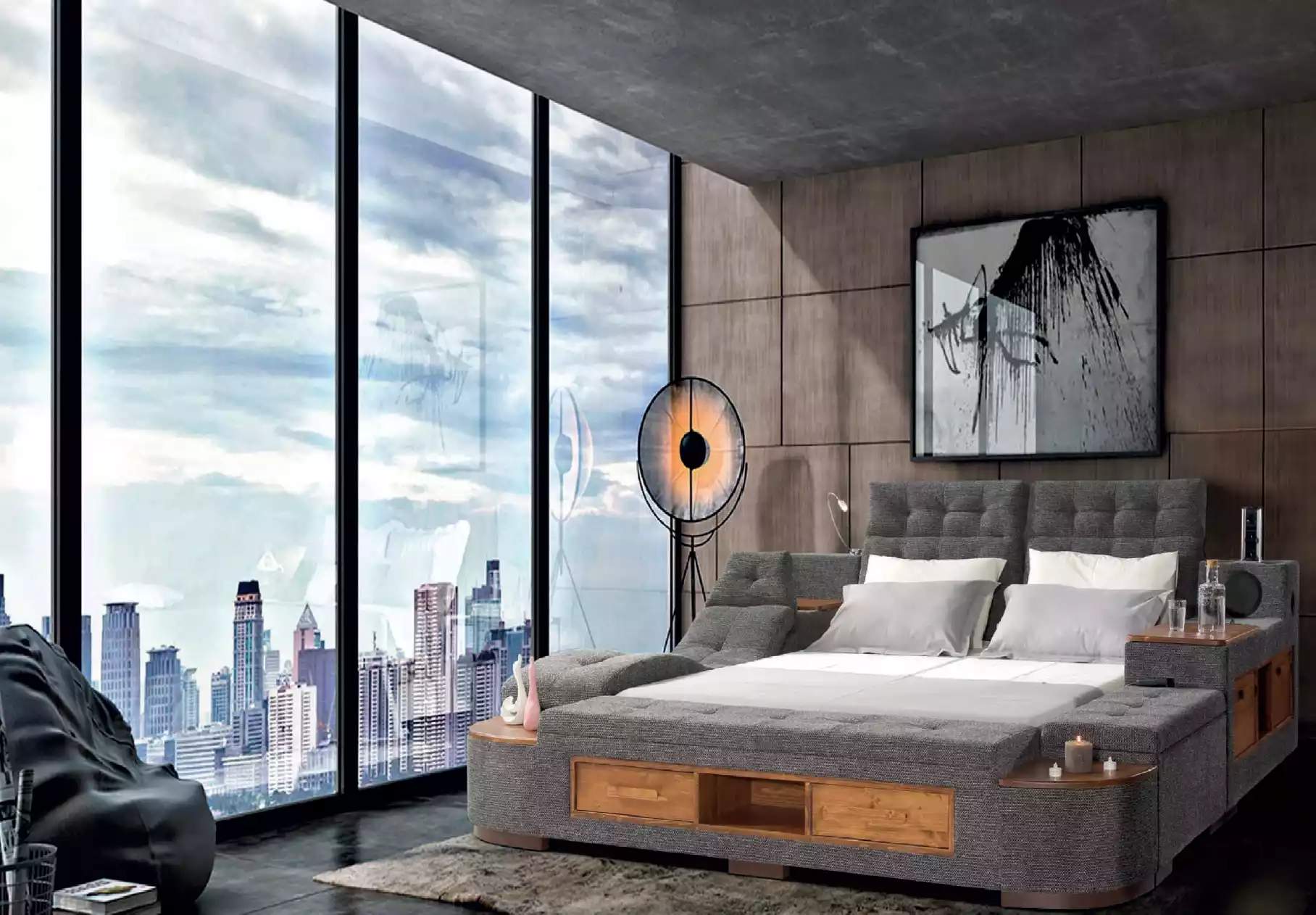 Multifunktion Bett Doppelbetten Modernes Bettgestell Betten 200x200cm Hotel Neu
