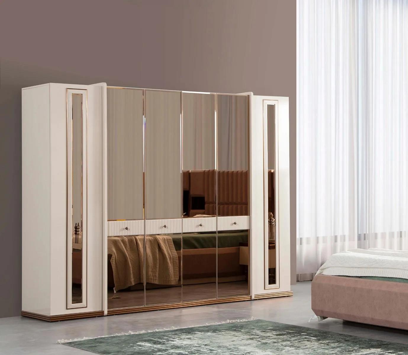 Sechstüriger Kleiderschrank Schrank Beige Möbel Holz Garderobenschrank