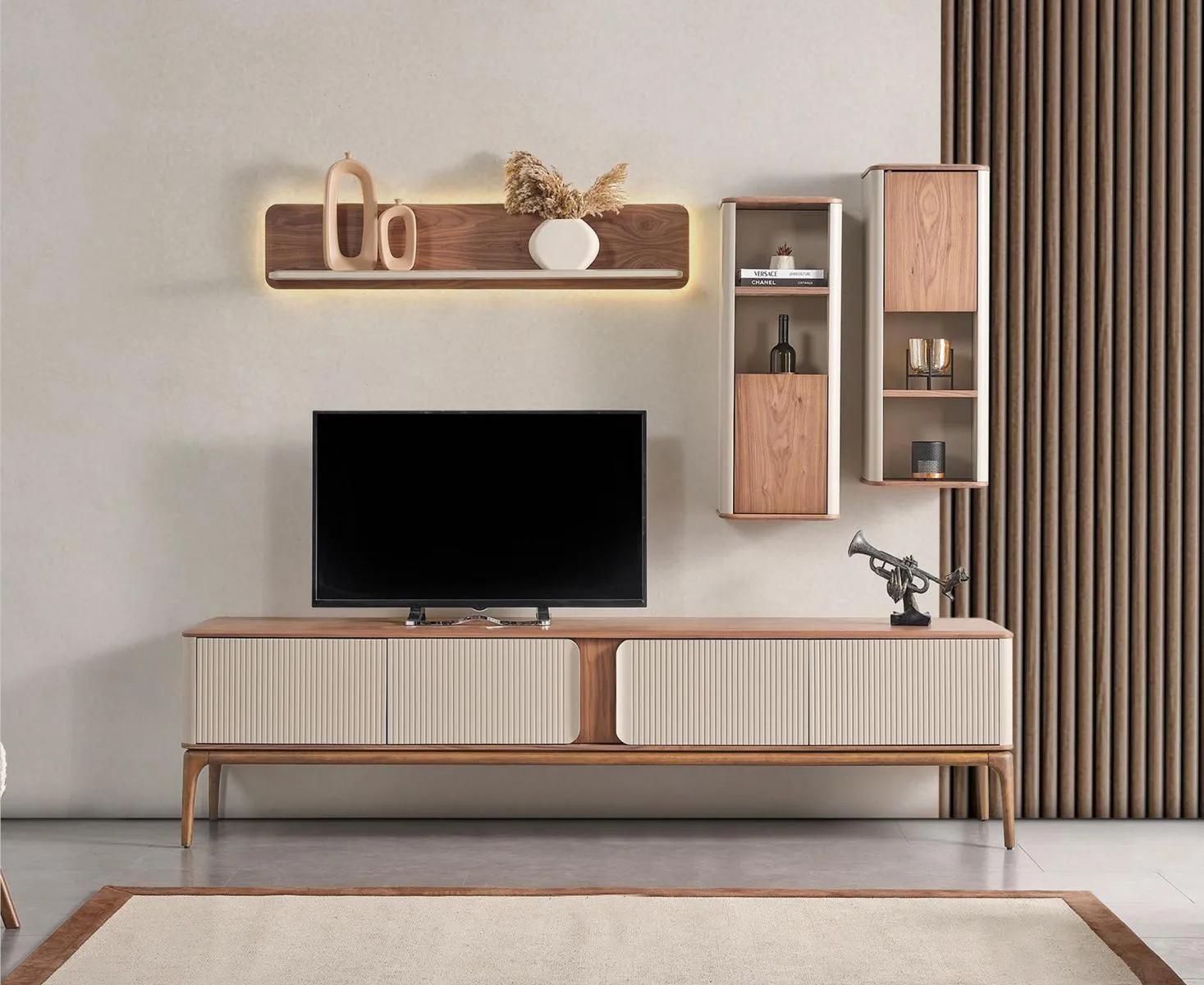 TV-Möbel & Schrankwände Wohnwand rtv Lowboard Schrank Wohnwände Beige