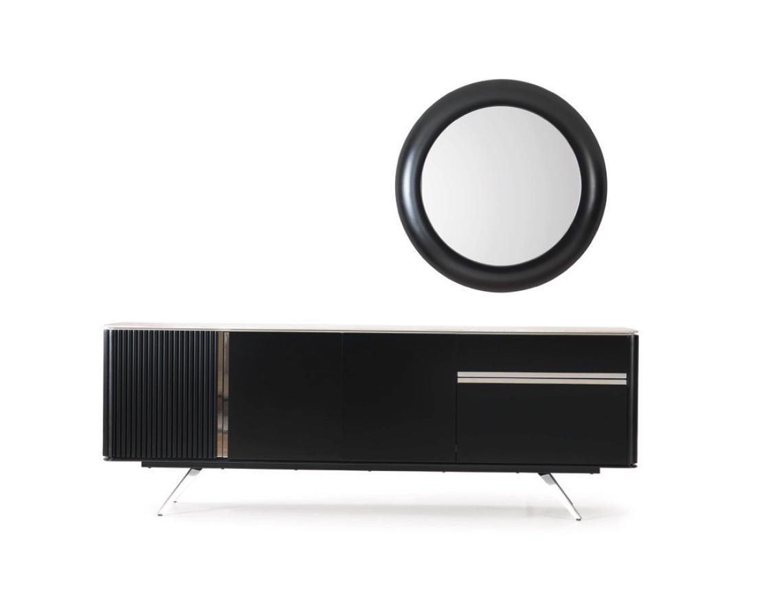 Wohnzimmer Anrichte Spiegel Sideboard Holz mit Metall Stil schwarze