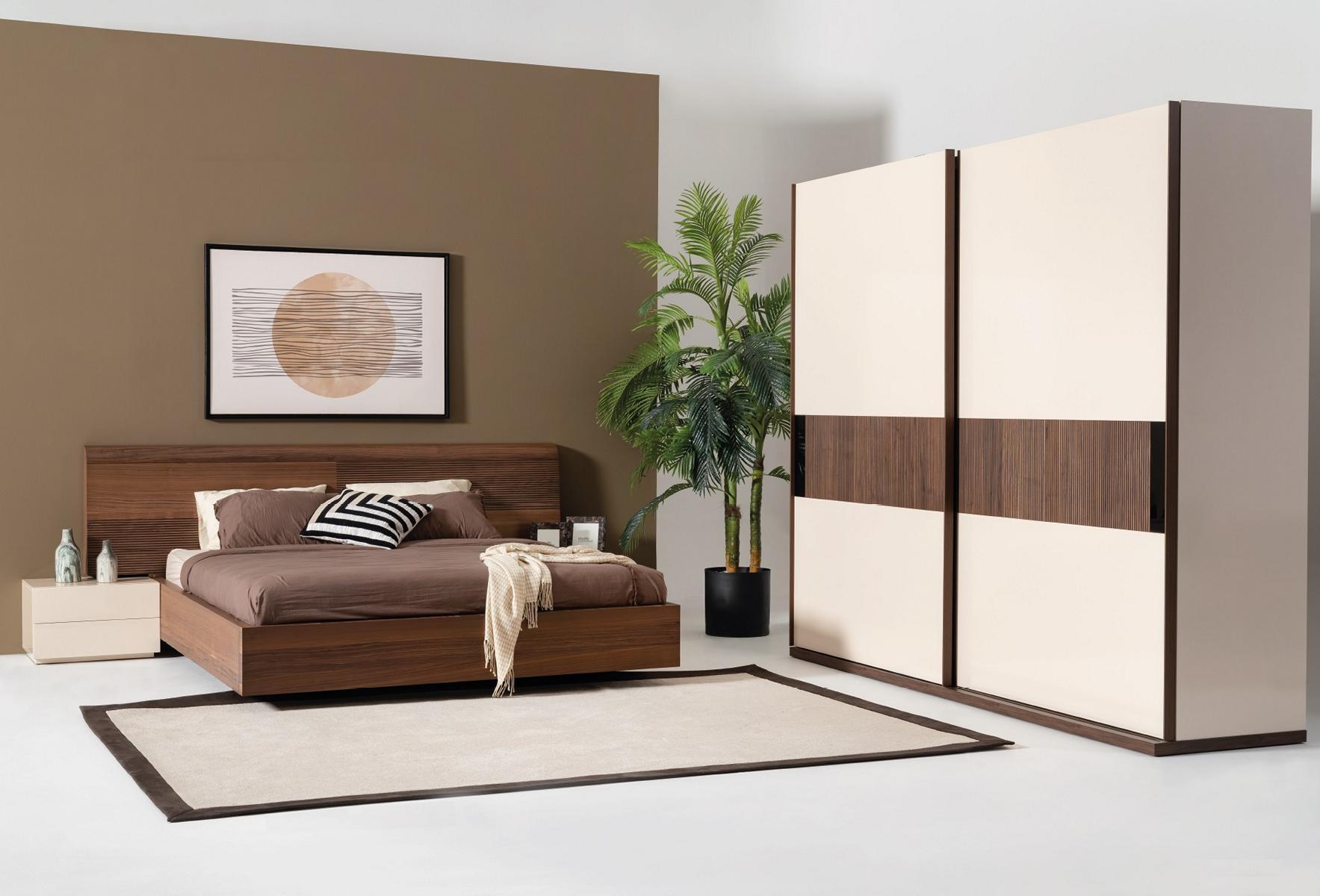 4tlg Schlafzimmer Set Bett 2x Nachttische Kleiderschrank Schrank