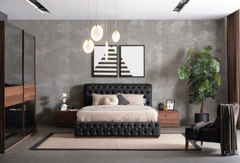 Bett Kleiderschrank 2x Nachttisch Luxus Schlafzimmer Polster Design