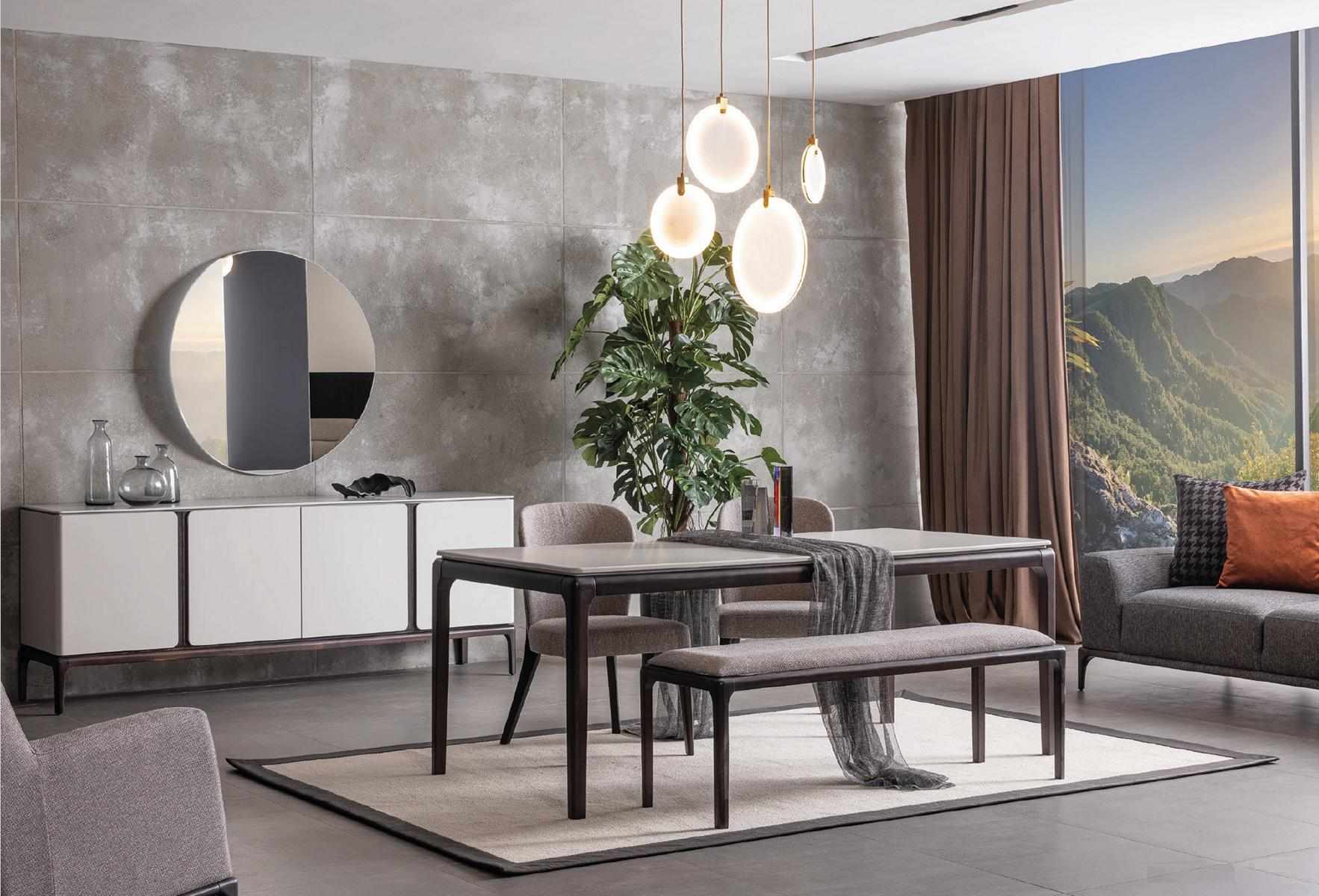 Esszimmer Set Tisch 2x Stühle Anrichte Spiegel Bank 6tlg Essgruppe