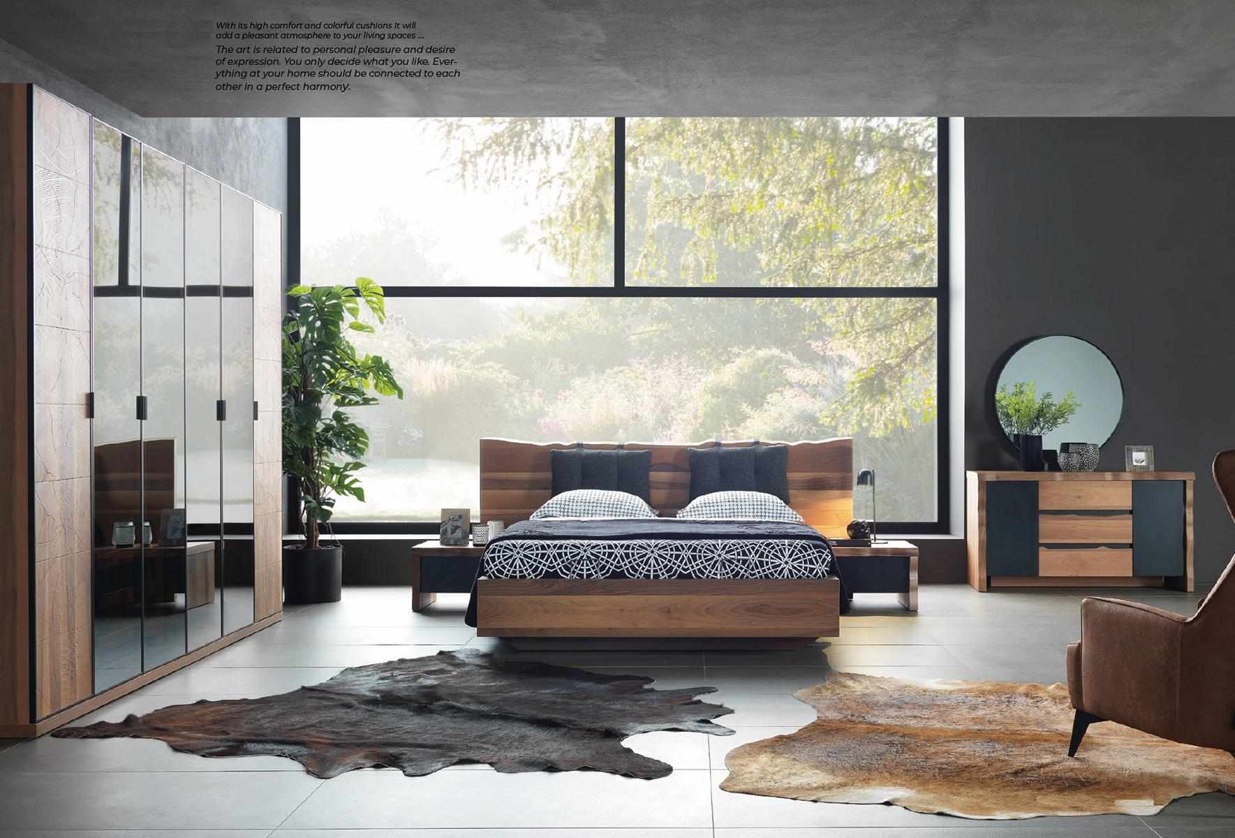 Schlafzimmer Bett 2х Nachttisch Kleiderschrank Kommode Spiegel Set 6tlg