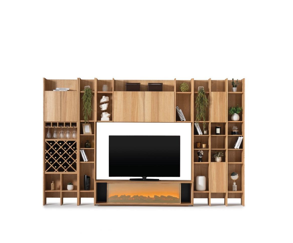 Wohnzimmer Wonwand Holz Luxus Garnitur neu Stil Modern Luxus braun