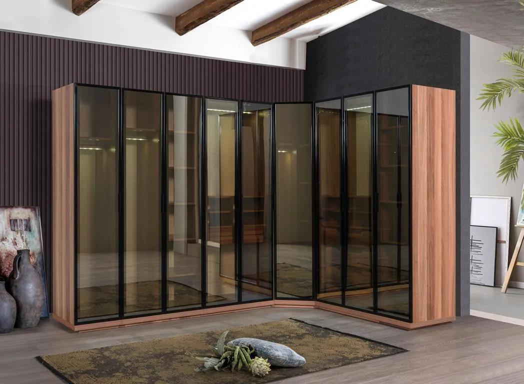 Schlafzimmer Eckschrank Schrank Modern Holz Kleiderschrank braun