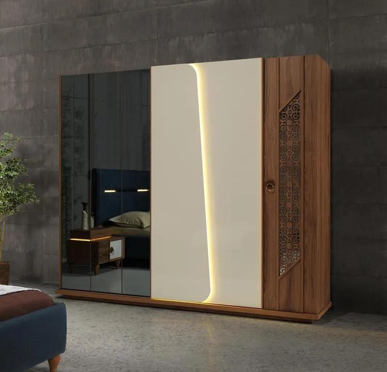 Schlafzimmer Kleiderschrank Schrank Holz Design braun LED Schränke