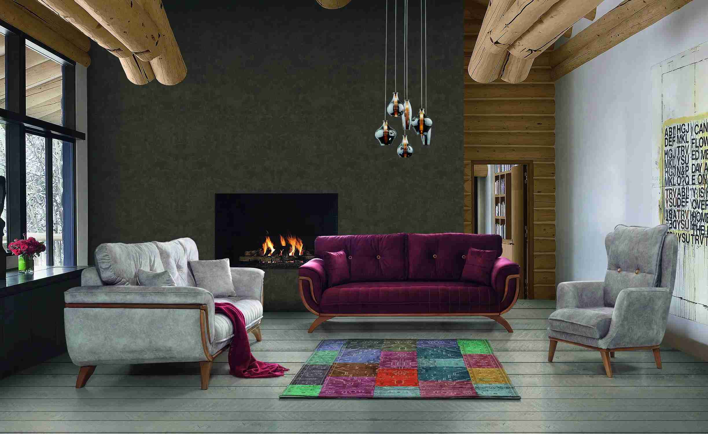 Wohnzimmer Sofagarnitur 3+3+1 Polster Textil Design Modern grau Möbel