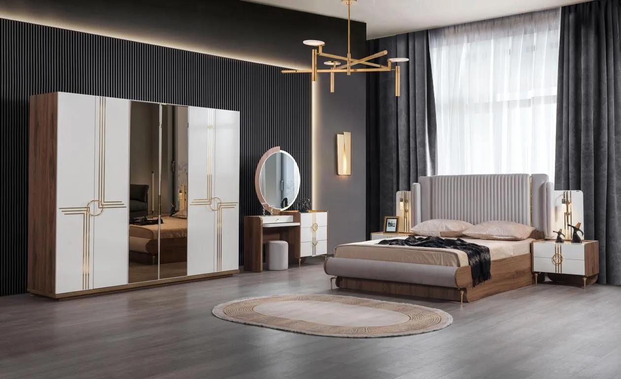 Schlafzimmer Set Bett 2x Nachttisch Kleiderschrank Design Luxus 5tlg