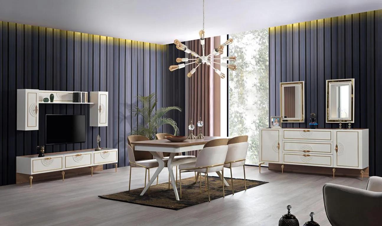 Esszimmer Essgruppe Set Tisch 4x Stühle Anrichte 2х Spiegel 8tlg neu