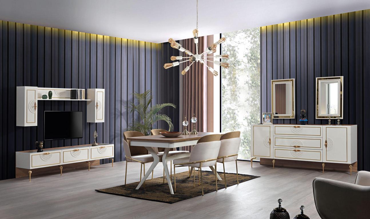 Esszimmer Set Garnitur Tisch 4x Stühle Anrichte 2х Spiegel Wohnwand 11tlg.