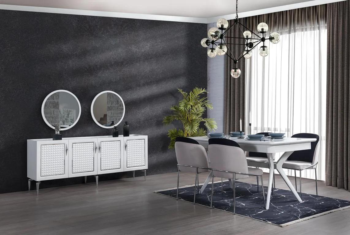 Esszimmer Komplett Set Esstisch 4x Stühle Anrichte + 2х Spiegel Gruppe