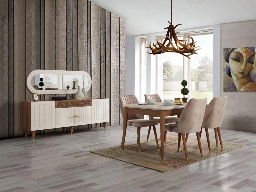 Esszimmer Set Tisch 4x Stuhl Anrichte Spiegel Möbel 7tlg Modern