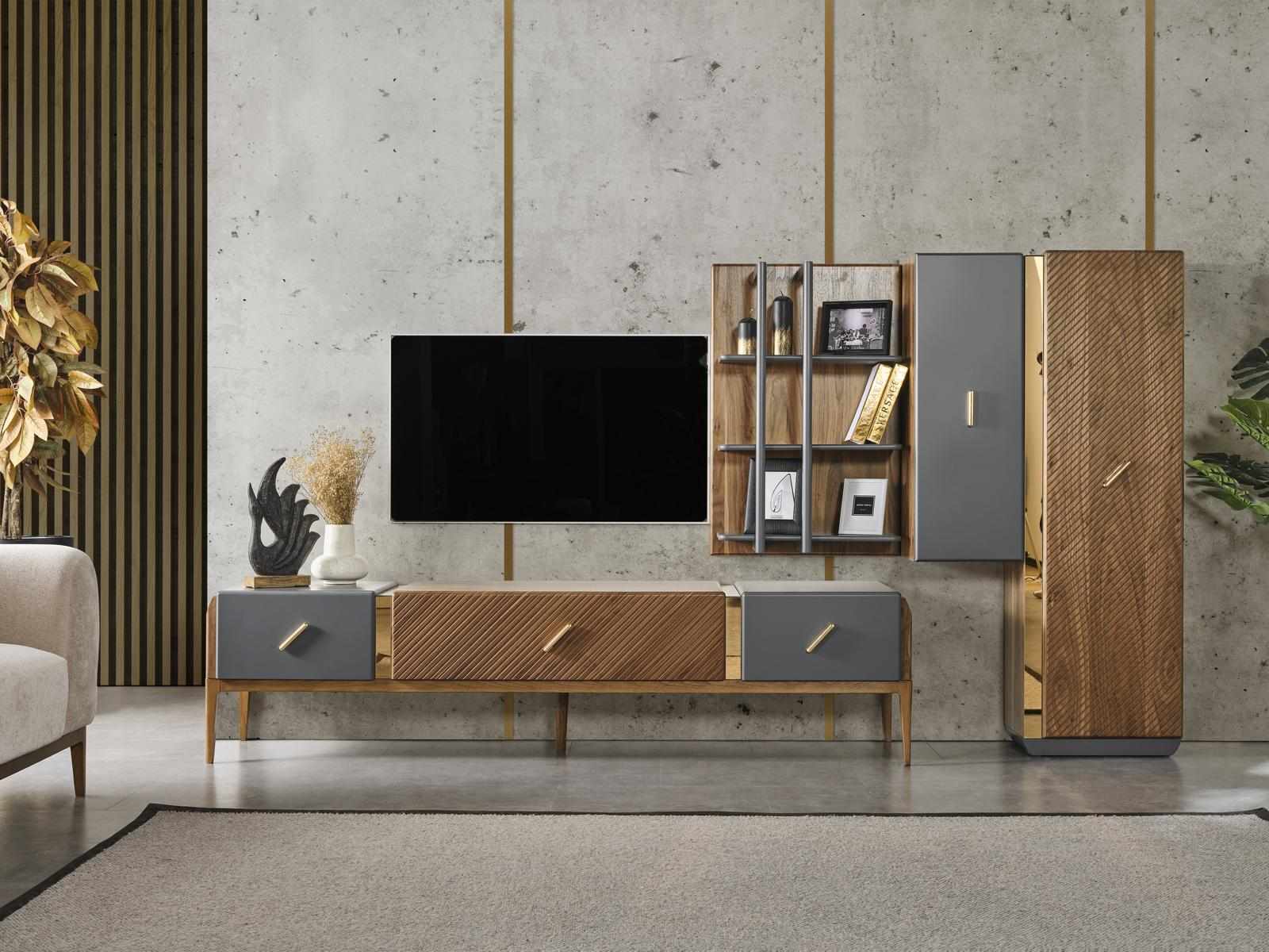 Wohnwand TV-Ständer Bücherregal Hangeschrank Schrank Moderne