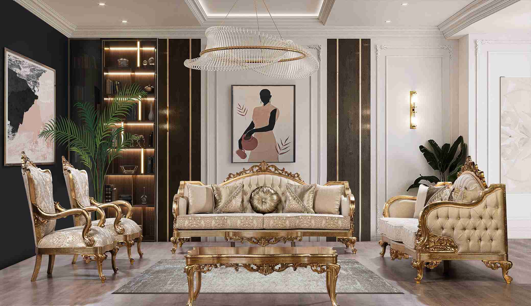 Sofa Set Sofagarnitur 4tlg. Couchtisch Luxus Wohnzimmer Klassiker Designer