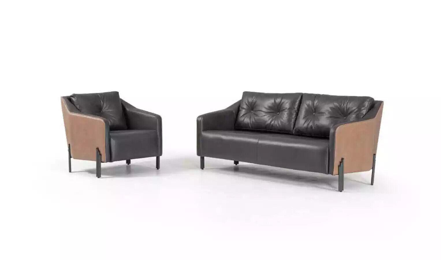 Sofagarnitur Dreisitzer Sessel Ledermöbel Arbeitszimmer Sitzgruppe Sofa