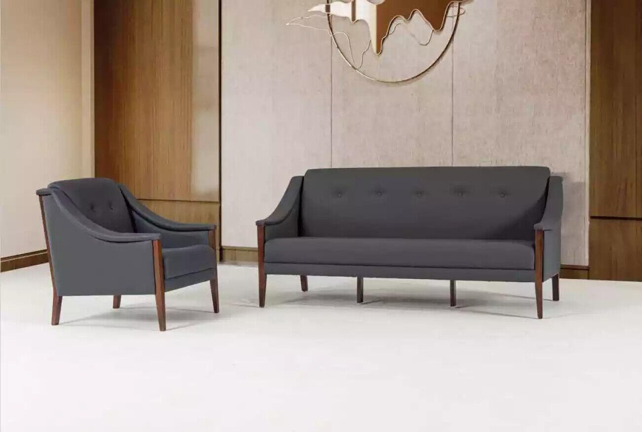 Graue Polster Sofagarnitur Dreisitzer Sessel Komplettes Modern 2tlg Neu 3+1