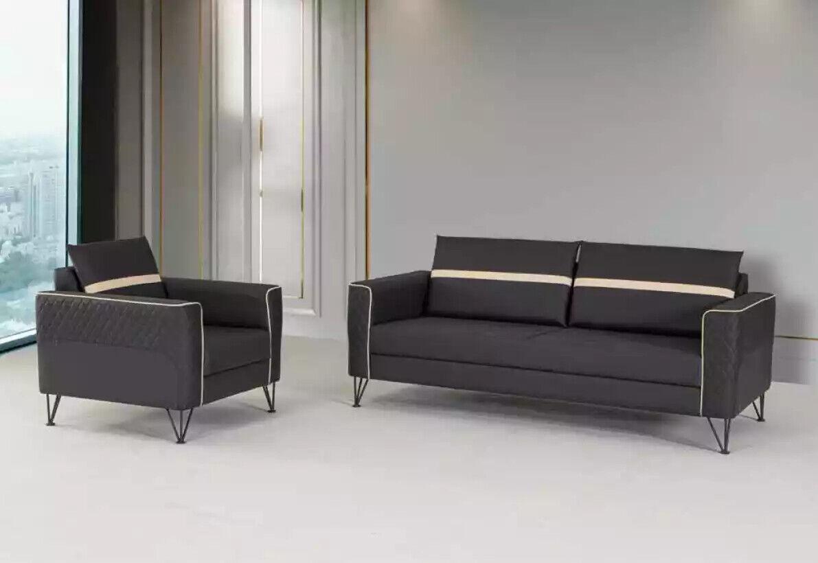 Couchgarnitur Polstermöbel Dreisitzer Sessel Designer Textil Möbel 2tlg 3+1