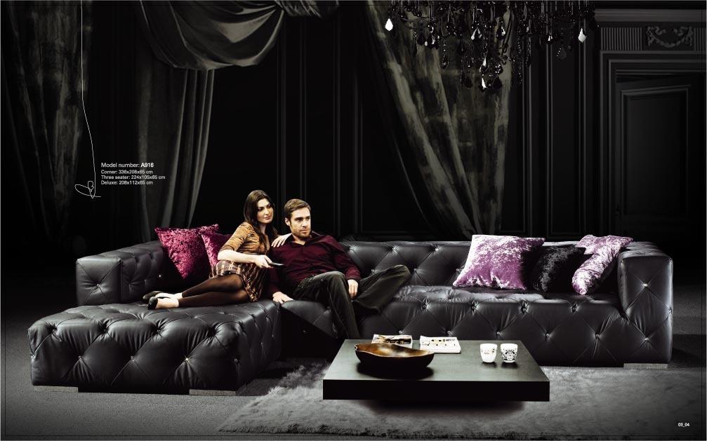 Ecksofa L-Form Chesterfield Luxus Sofa Schwarz Couch Ledersofa