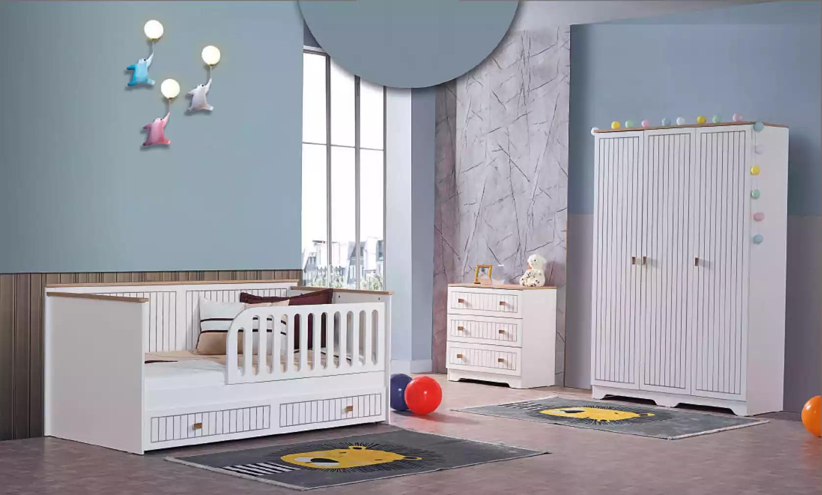 Kinderzimmer Jugendzimmer weiß Bett Kommode Kleiderschrank 3-teilige