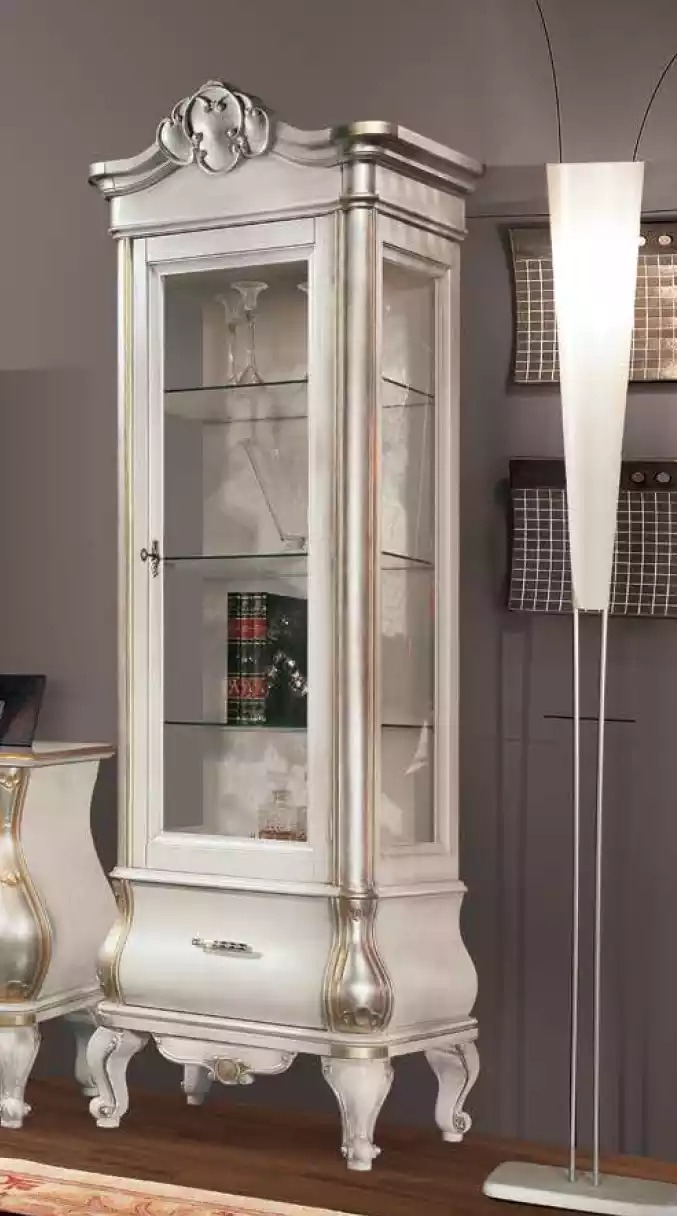 Luxuriöser Holzschrank mit Glas Klassische weiße Möbel Schrank Vitrinen