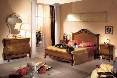 Braunes Schlafzimmer Set Bett 2x Nachttische Kommode Spiegel Klassisch