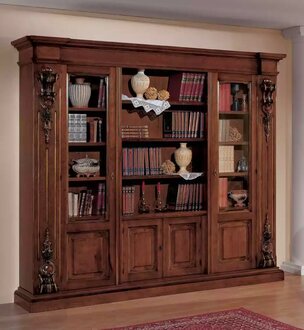 Großes Braunes Bücherregal Luxus Vitrine Holzschrank Massivolz Möbel