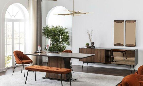 Essgruppe Esszimmer Esstisch Stühle Sideboard Set 10tlg Holz Braun Neu