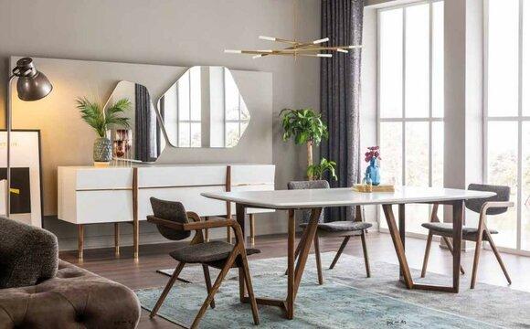 Essgruppe Esszimmer Esstisch Stühle Tisch Sideboard Set 9tlg Holz Weiß