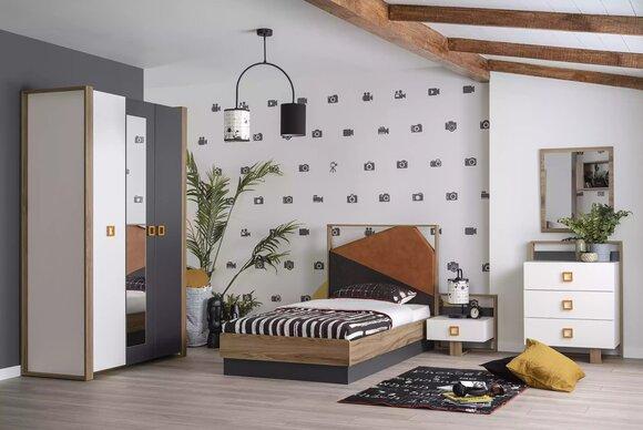 Schlafzimmer Garnitur Bett Kinderzimmer Set Designer Grau 5tlg Holz