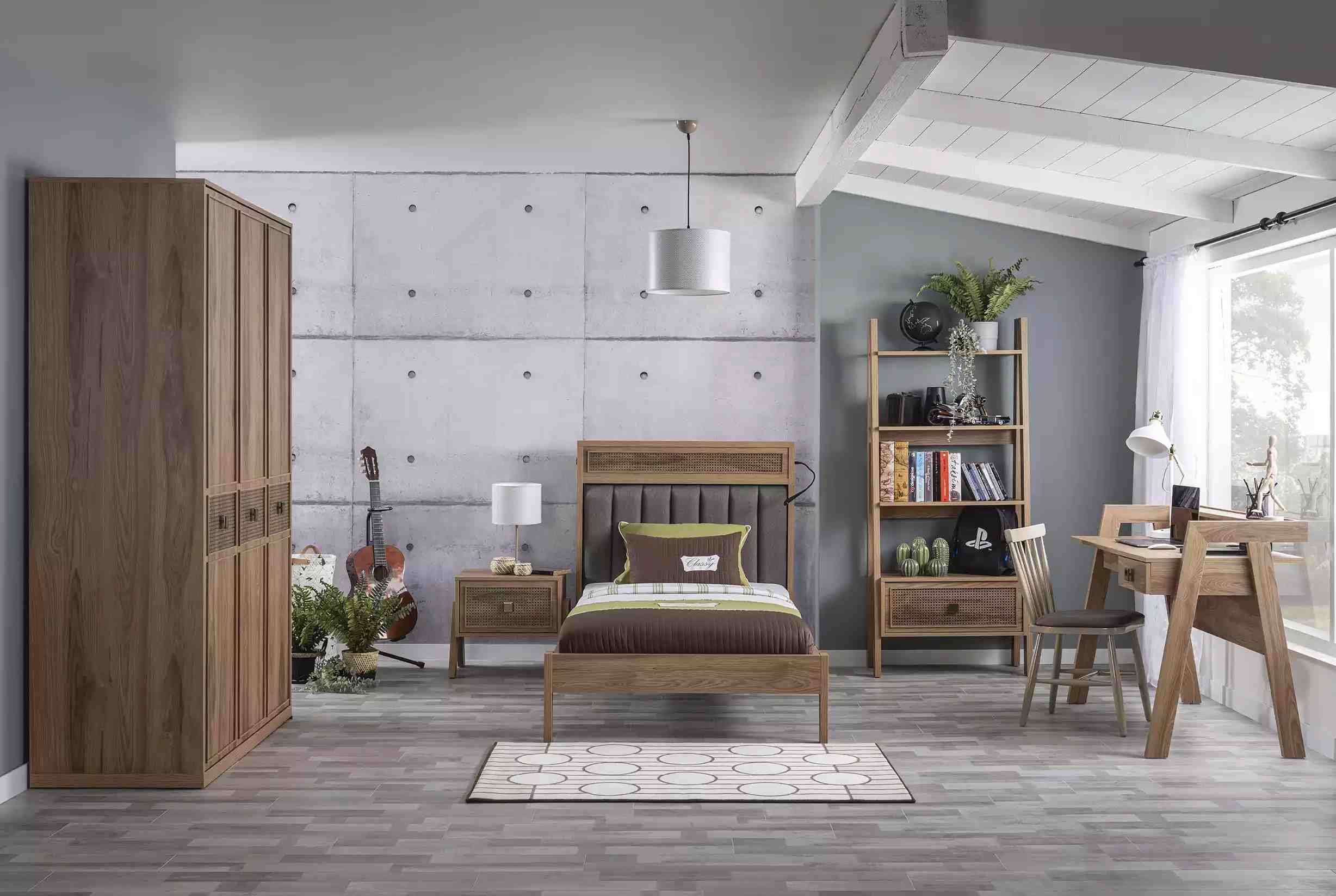 Holzbett Komplette Schlafzimmermöbel Jugendbett Bett Braun Set 5tlg