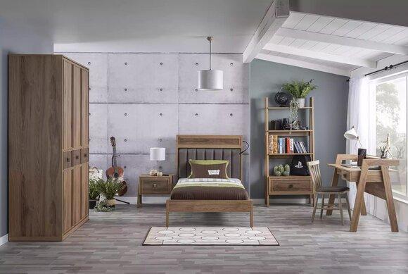 Jugendbett Schlafzimmermöbel Holzbett Komplette Bett Braun Set 5tlg