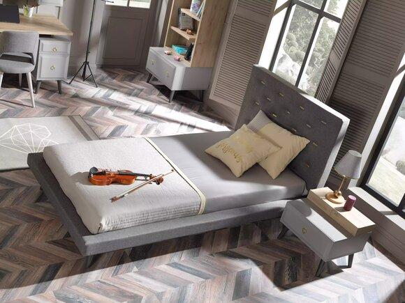 Garnitur Jugendbett Nachttisch Kinderzimmer Bett Holz Grau 120 cm 2tlg