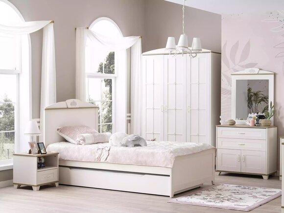 Funktionsbett Ausziehbares Kinderbett Bett Weiß Set 5tlg Holzbett
