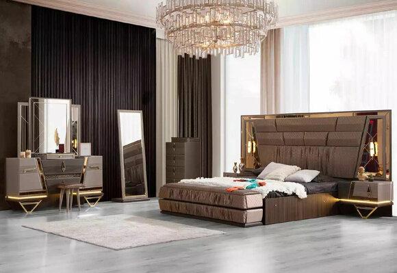 Doppelbett Schminktisch Schlafzimmer Garnitur Bett Set 6tlg Beige