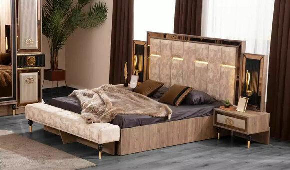 Schlafzimmerbett Doppelbett Beige Stoff Nachttische Set 3tlg Bett