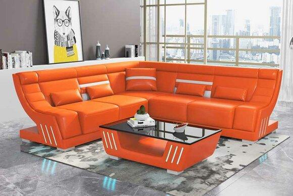 Ecksofa Sofa L Form Orange Designersofa Kunstleder Polster Sofas Eck