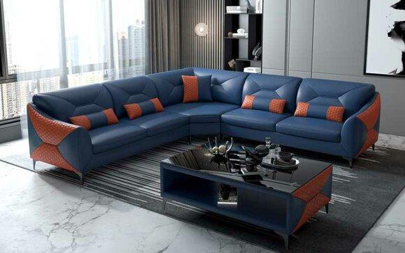 Couchen Designersofa Ecksofa Sofa L Form Blau Kunstleder Sofas Modern