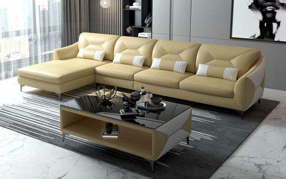 Eckgarnitur Ledersofa Ecksofa L Form Liege Couch Sofa Beige Luxus Neu