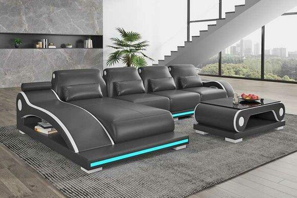 Luxus Ledersofa Ecksofa L Form Liege Schwarz Sofa Moderne Sofa Couch