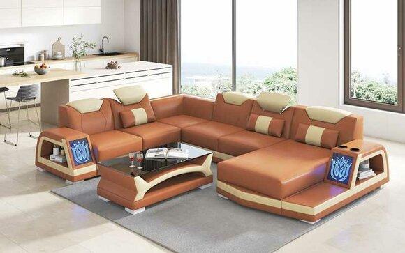 Ecksofa Modern Wohnlandschaft Sofa U Form Groß Ledersofa Braun Sofas