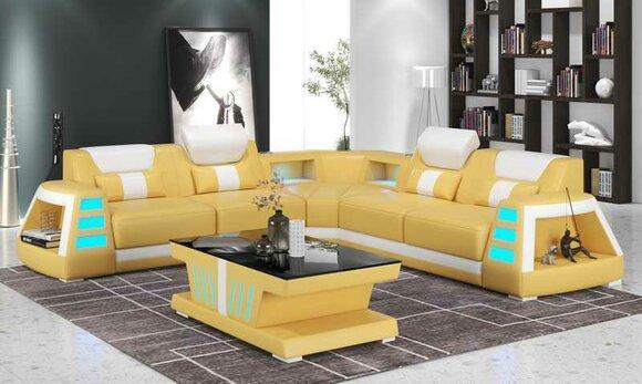 Luxus Ecksofa Ledersofa L Form Couch Sofa Gelb Couchen Eckgarnitur