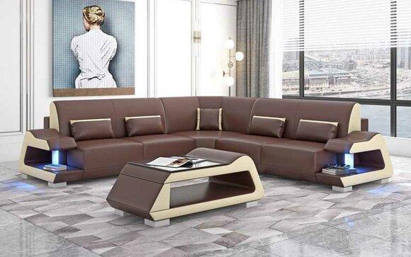 Luxus Ecksofa Ledersofa L Form Sofa Braun Eckgarnitur Wohnzimmer Sofas