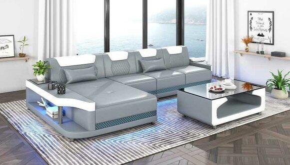 Eckgarnitur Ecksofa L Form Ledersofa Couch Sofa Grau Luxus Moderne Couchen