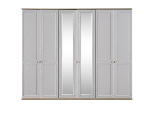 Schlafzimmerschrank Kleiderschrank Schrank Grau Holz Spiegel 6 Türen